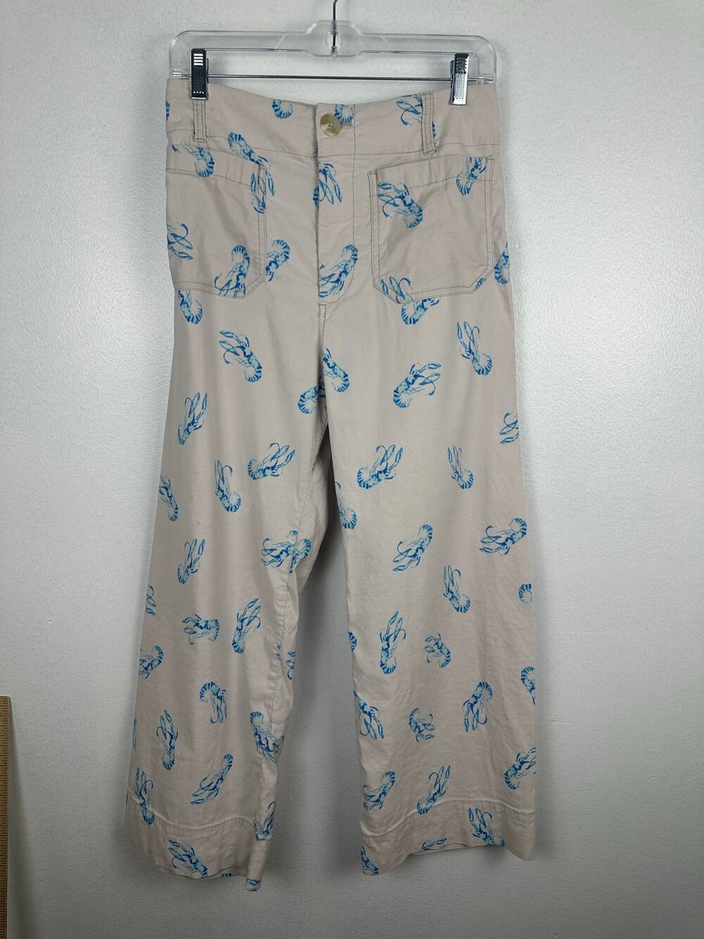 Maeve by Anthropologie "The Colette" Blue Lobster Cropped Wide-Leg Pants 27